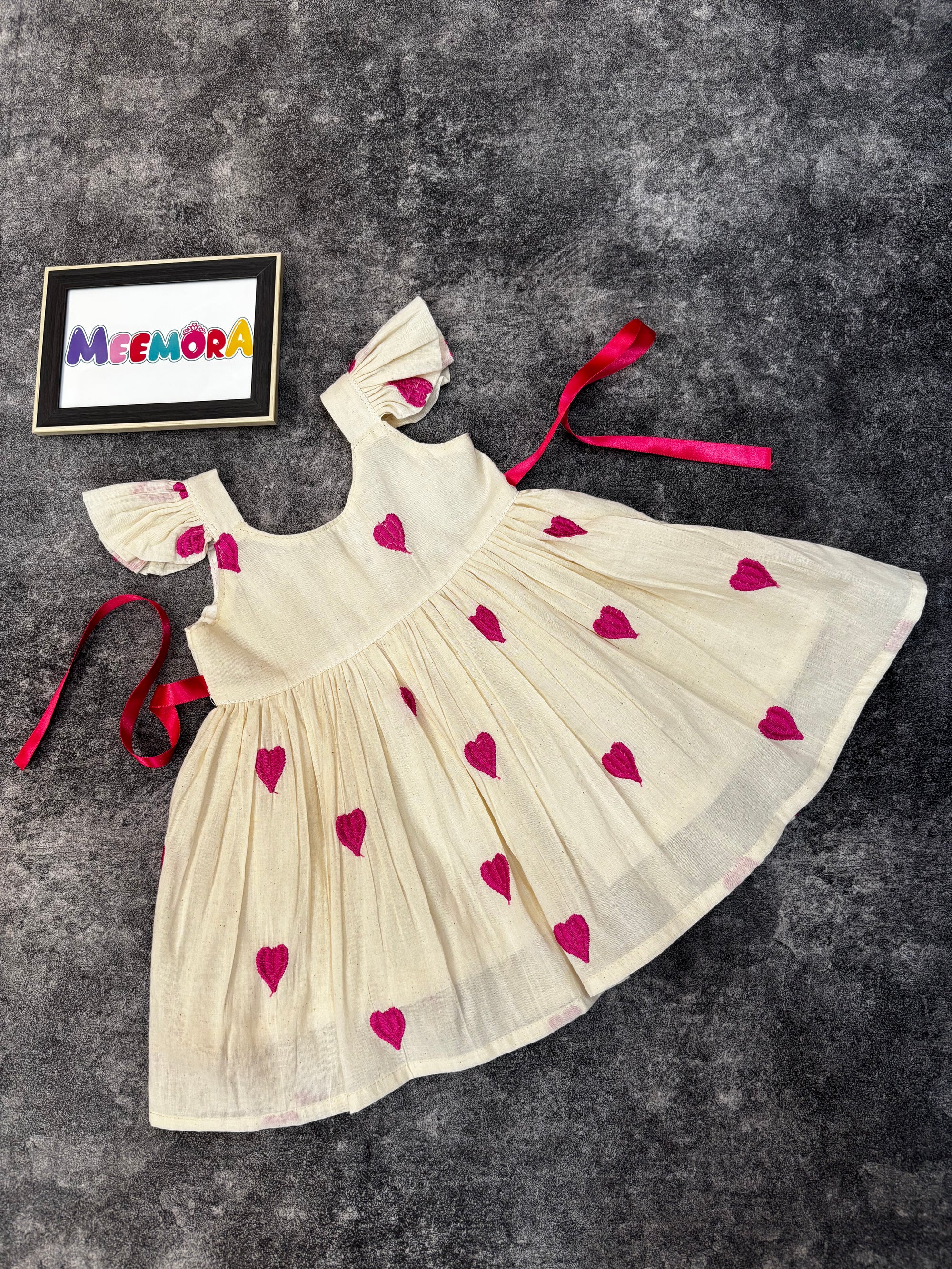 Pink Heart Print Mul Cotton Frock Dress for Baby Girls