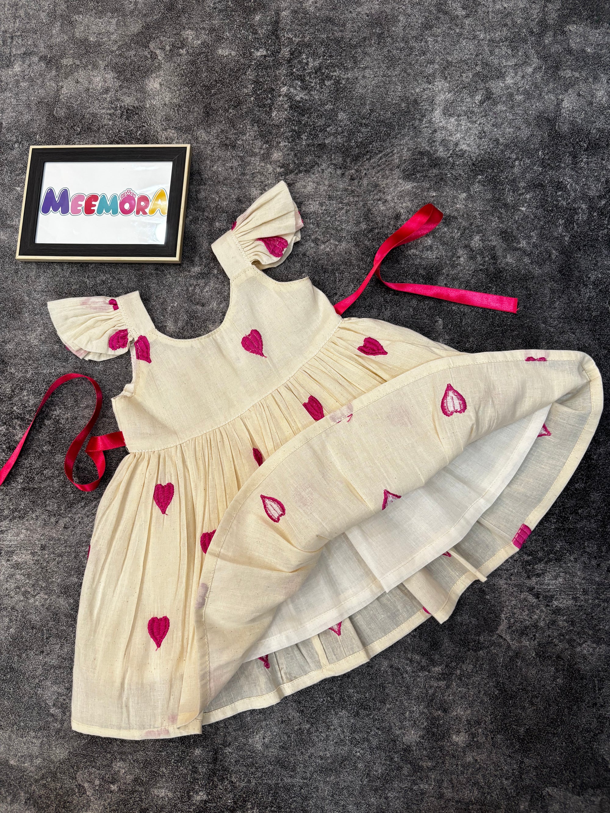Pink Heart Print Mul Cotton Frock Dress for Baby Girls