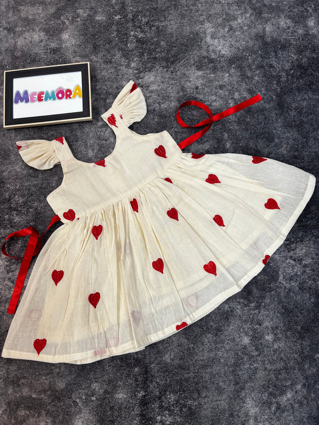 Red Heart Print Mul Cotton Frock Dress for Baby Girls