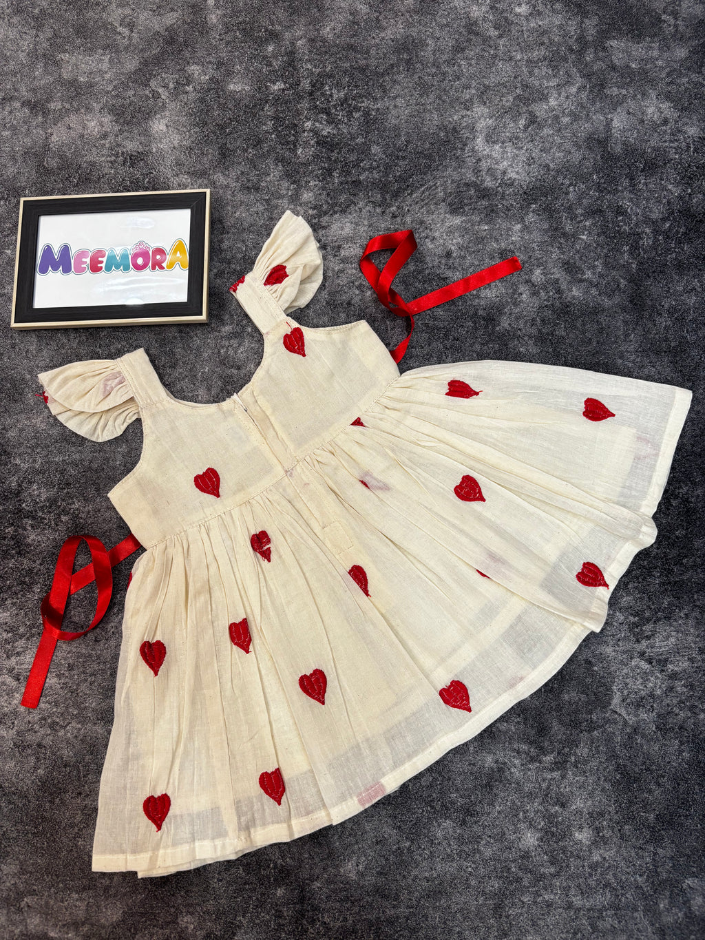 Red Heart Print Mul Cotton Frock Dress for Baby Girls