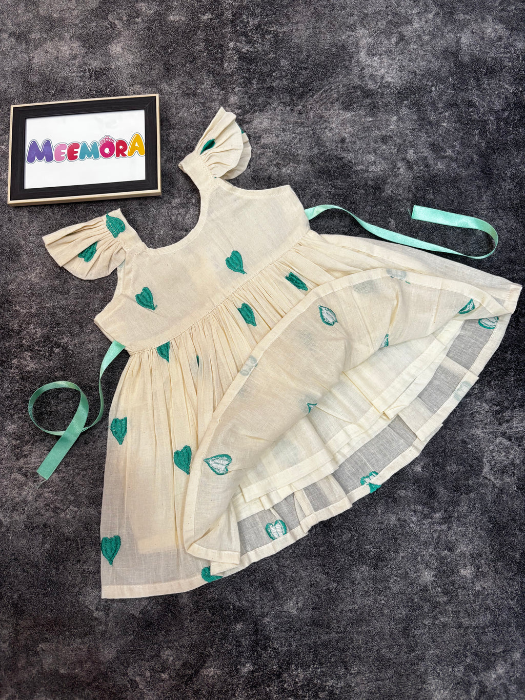 Sea Green Heart Print Mul Cotton Frock Dress for Baby Girls