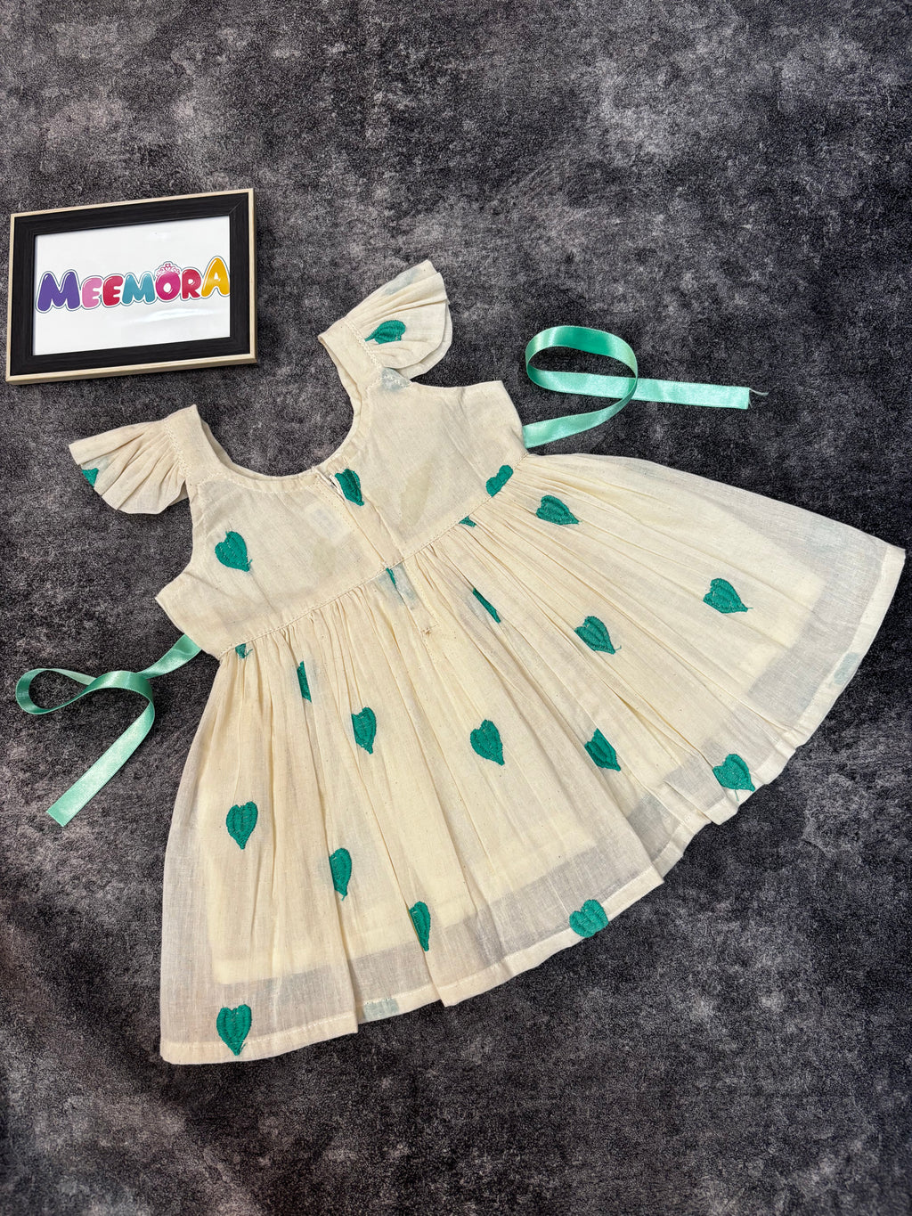 Sea Green Heart Print Mul Cotton Frock Dress for Baby Girls
