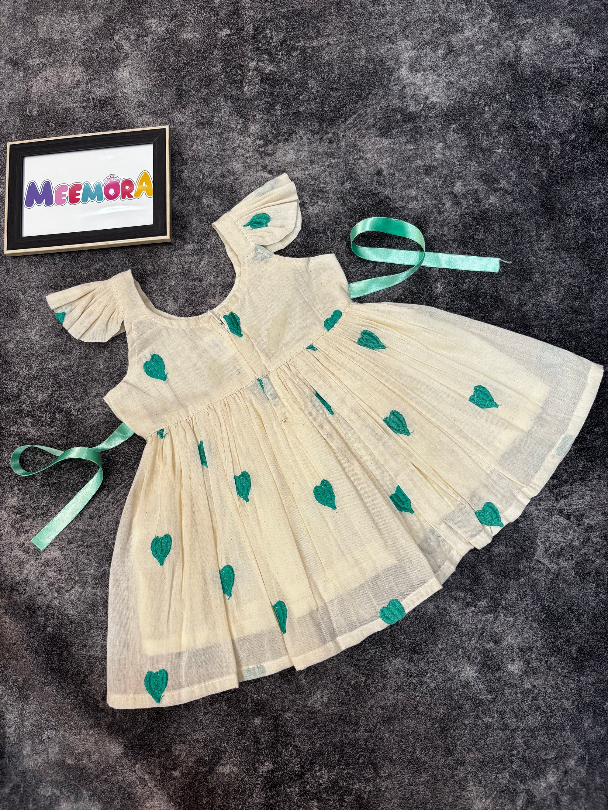 Sea Green Heart Print Mul Cotton Frock Dress for Baby Girls