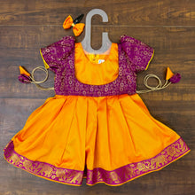 Load image into Gallery viewer, Mango Yellow Wine Silk Brocade Yoke Frock Dress
