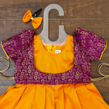 Load image into Gallery viewer, Mango Yellow Wine Silk Brocade Yoke Frock Dress

