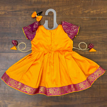 Load image into Gallery viewer, Mango Yellow Wine Silk Brocade Yoke Frock Dress
