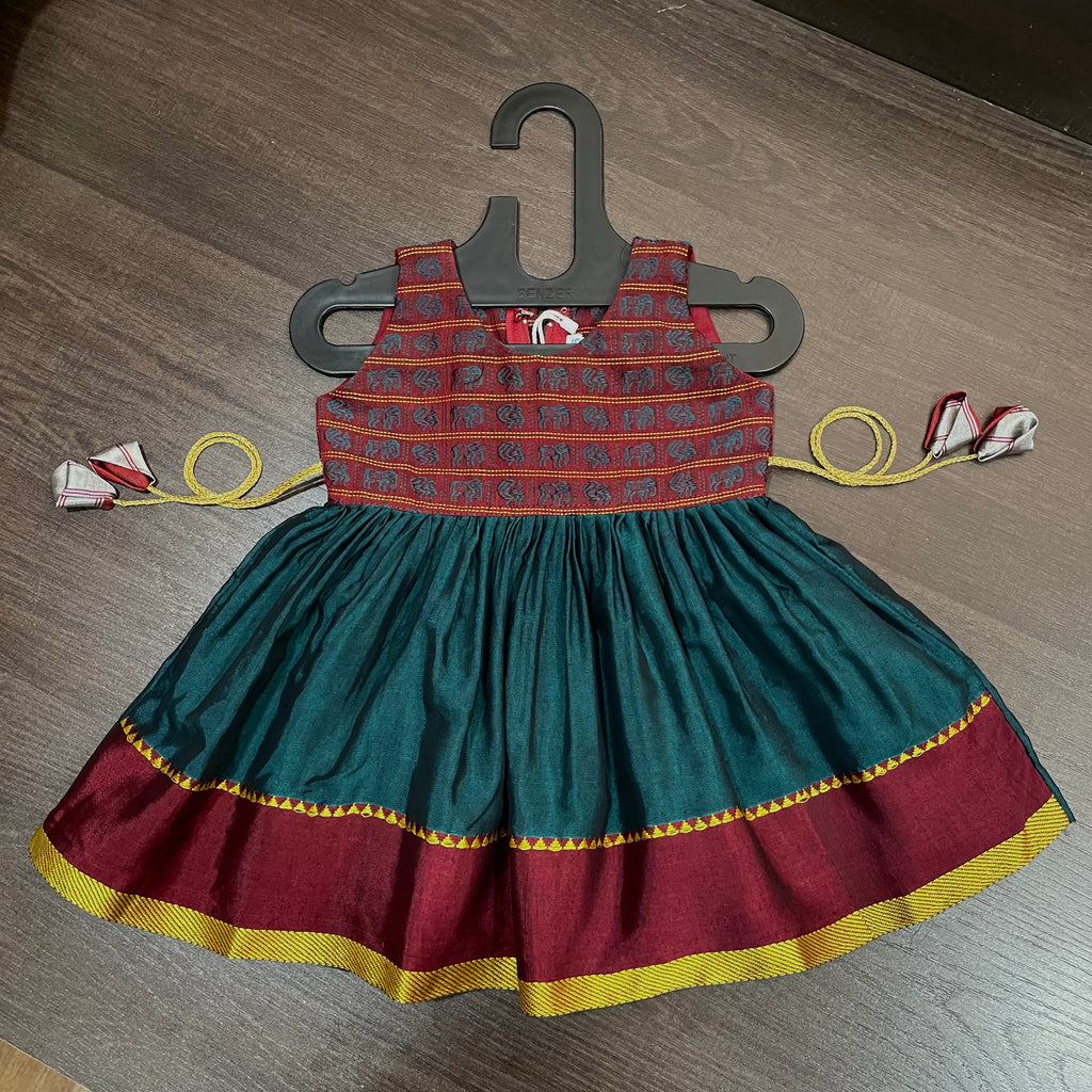 Dark Teal South Silk & Khun Combination Frock