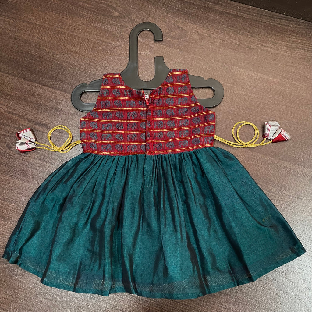 Dark Teal South Silk & Khun Combination Frock