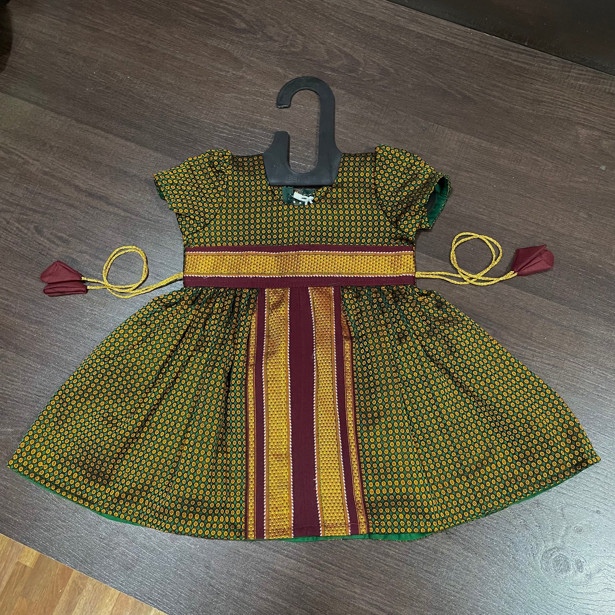 Green Combination Khun Silk Frock