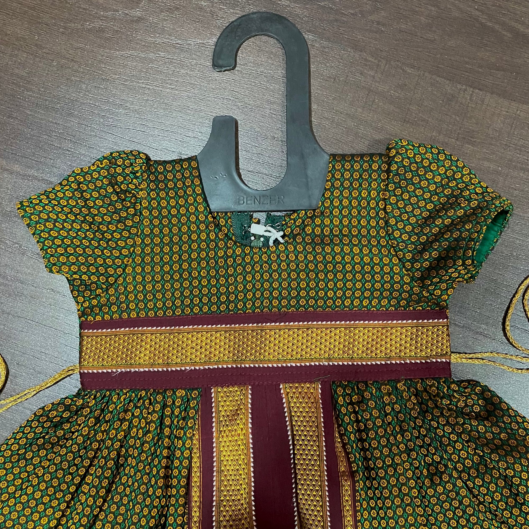 Green Combination Khun Silk Frock