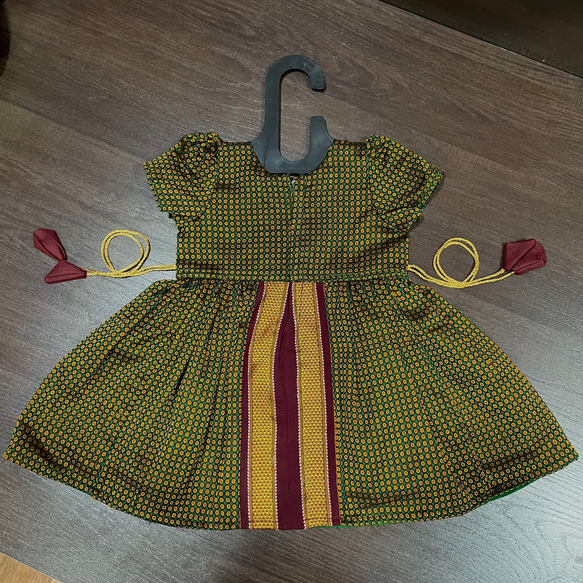 Green Combination Khun Silk Frock