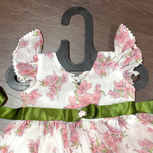 Load image into Gallery viewer, White Chiffon Lily Print Ballon Styled Frock
