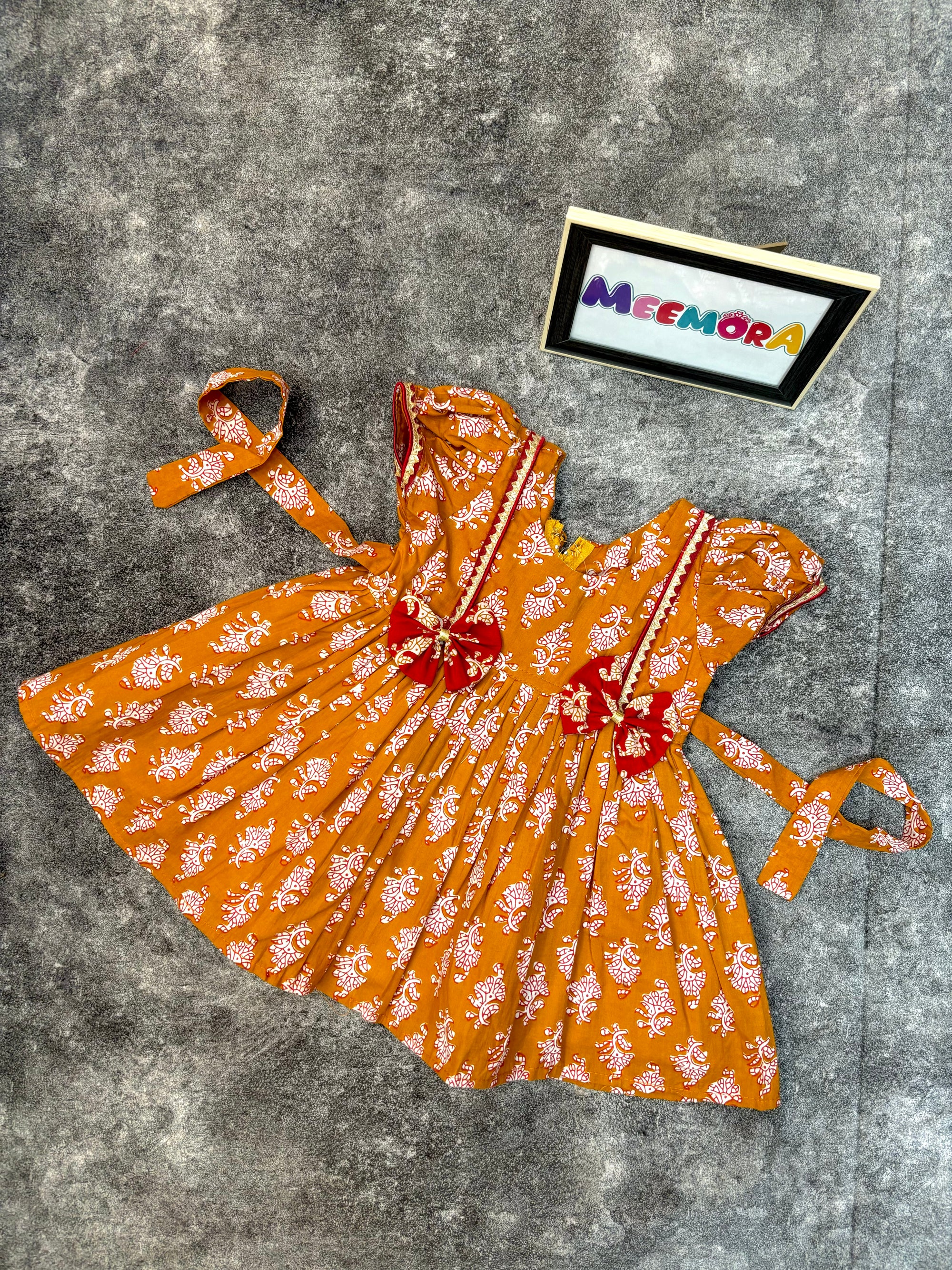 Mustard Floral Jaipuri frock