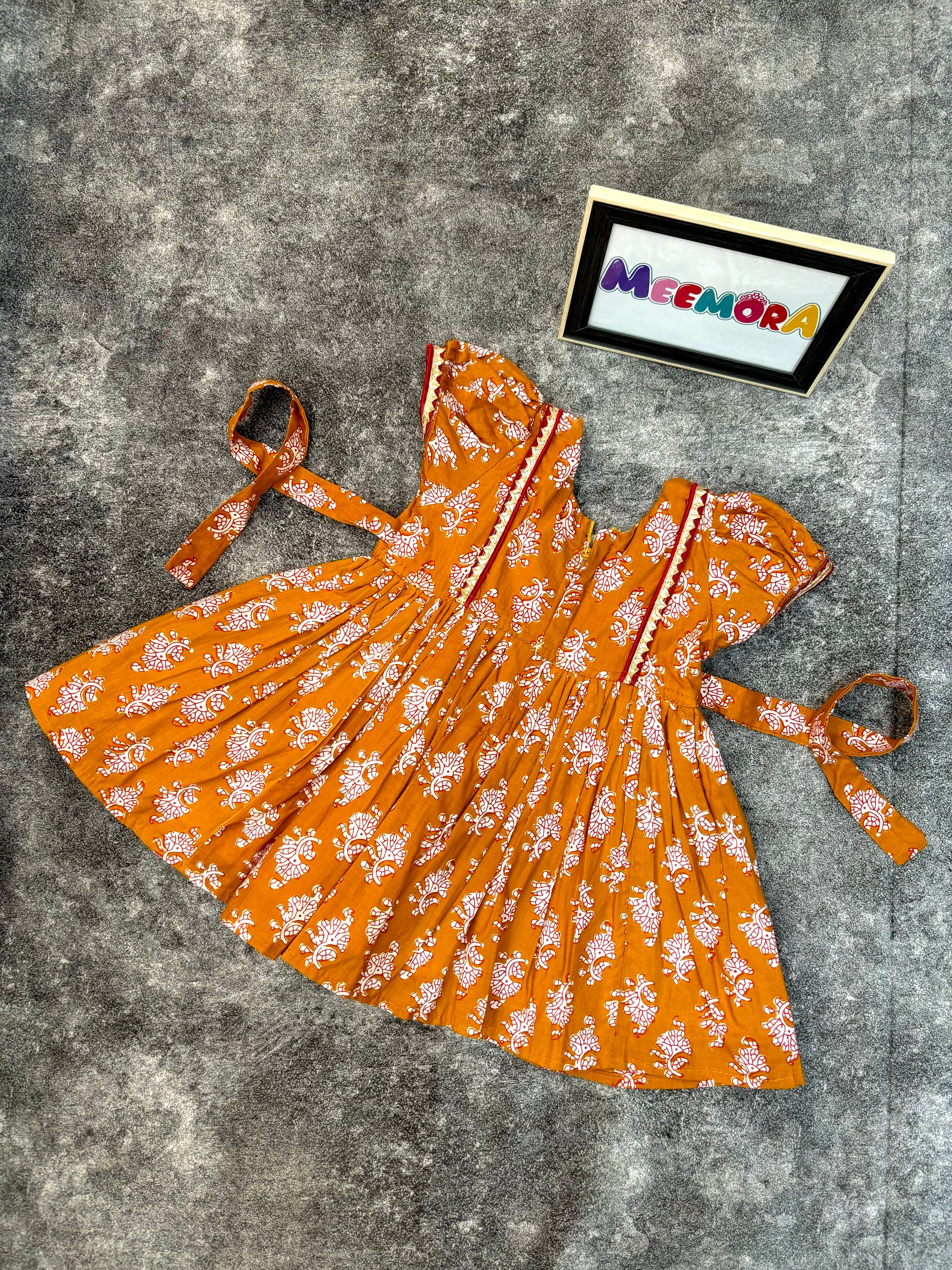Mustard Floral Jaipuri frock