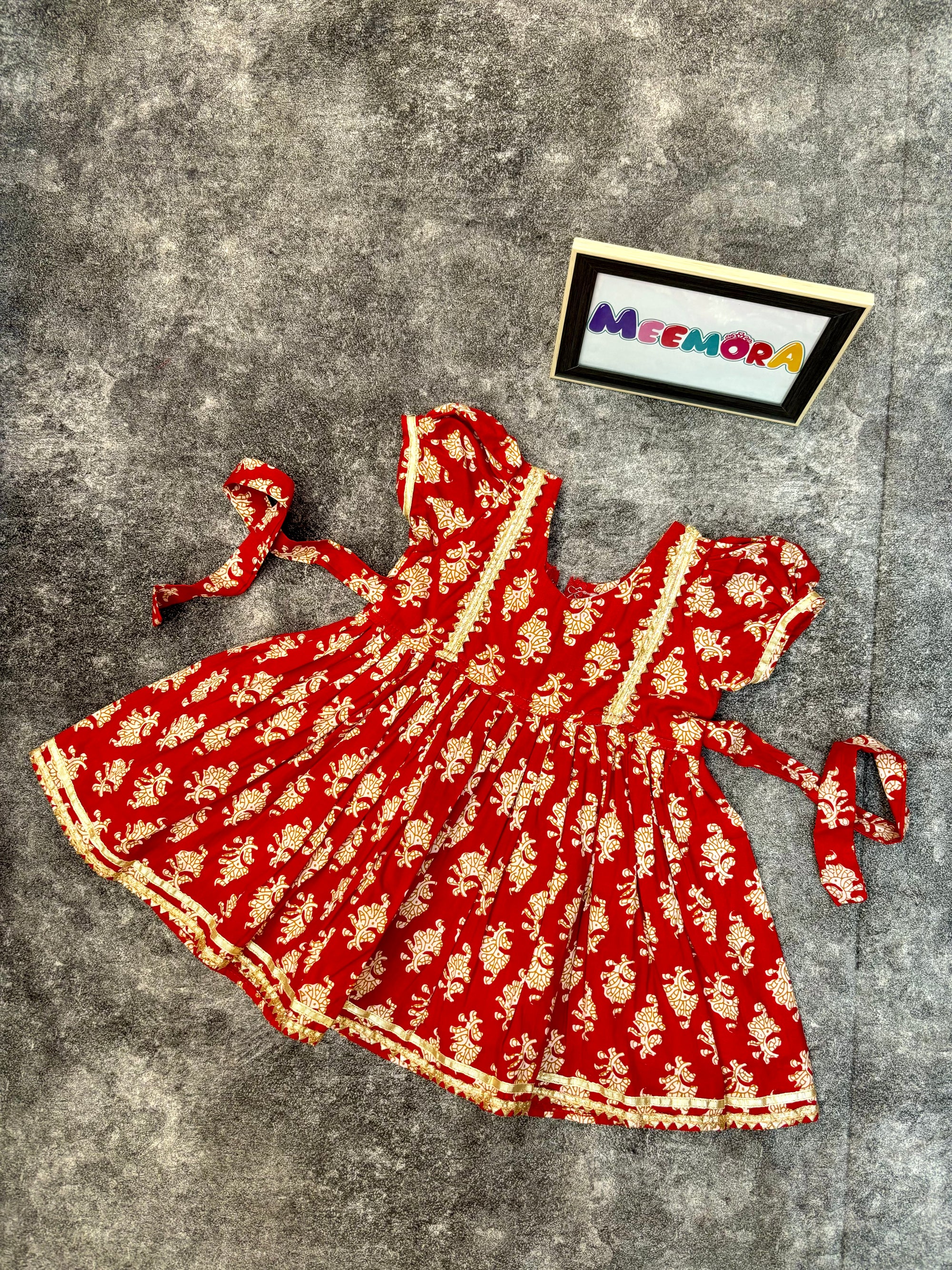 Red Floral Jaipuri frock