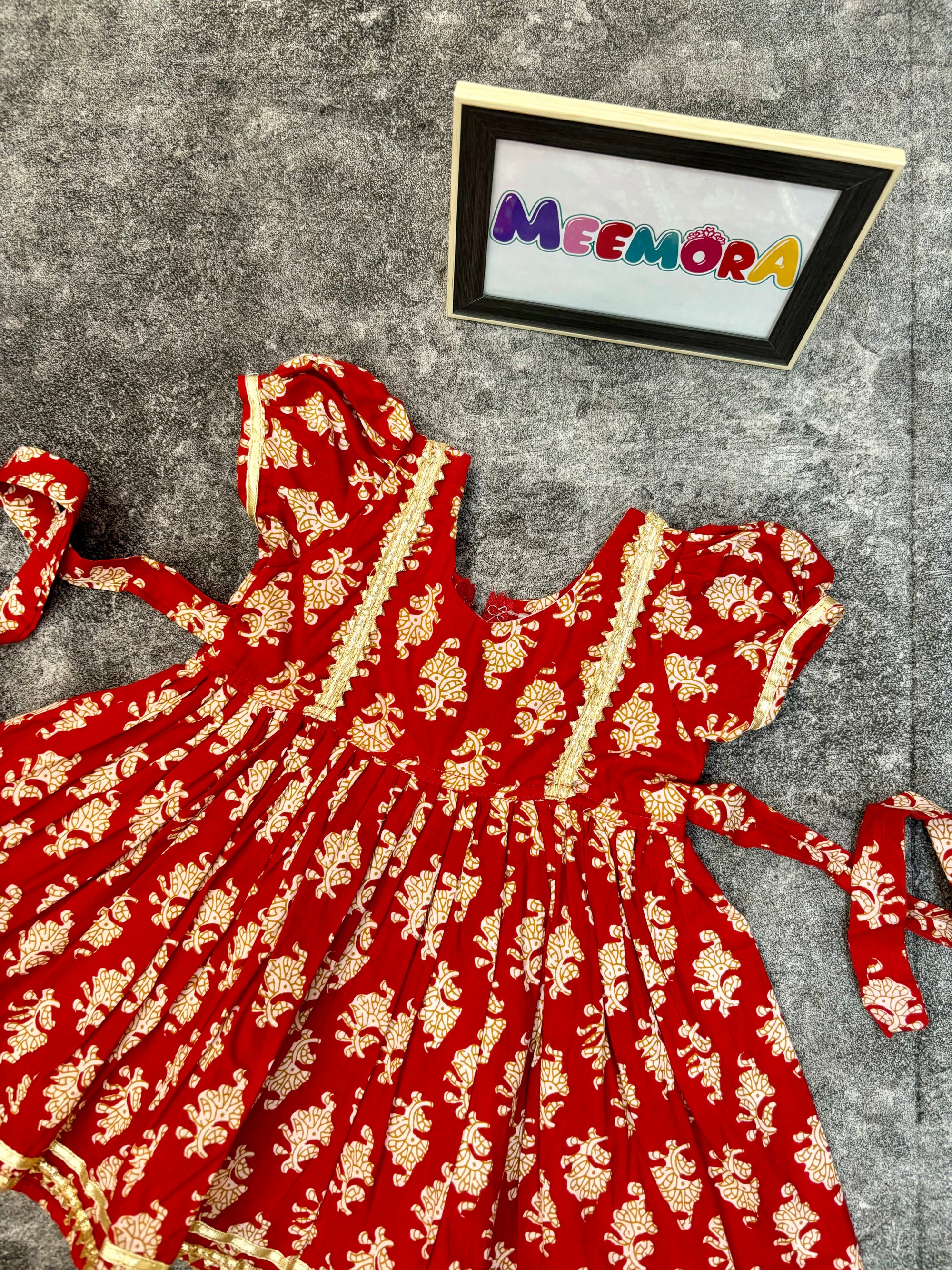 Red Floral Jaipuri frock
