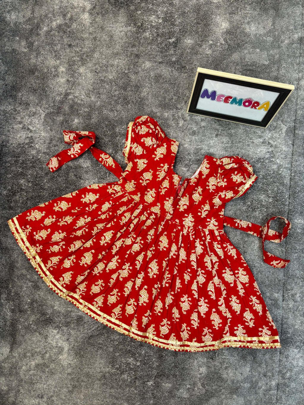 Red Floral Jaipuri frock