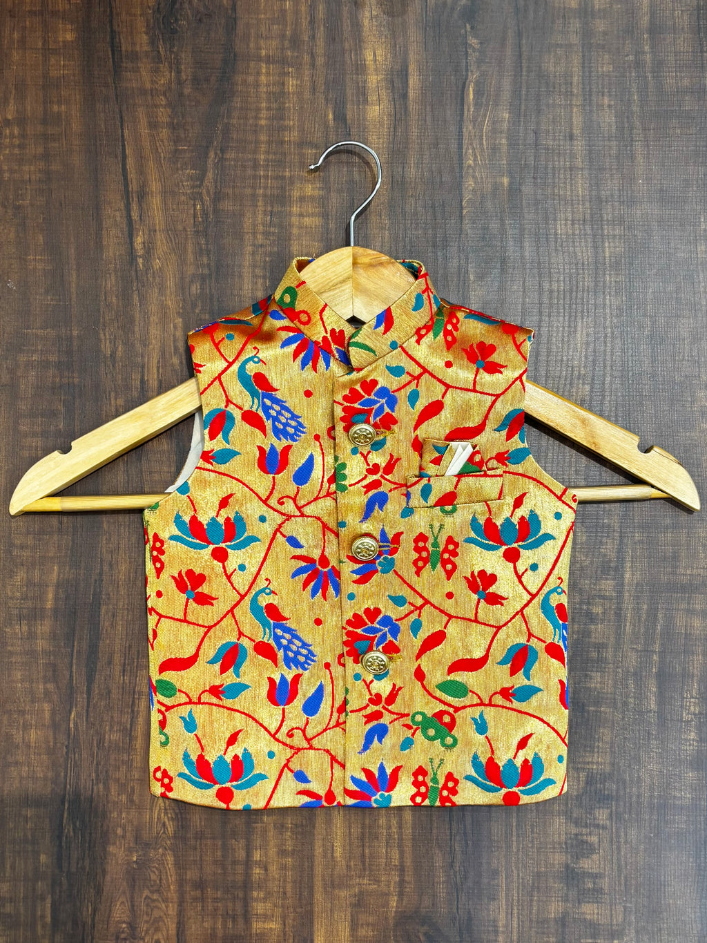 Red Floral Peacock Paithani Golden Zari Modi Jacket