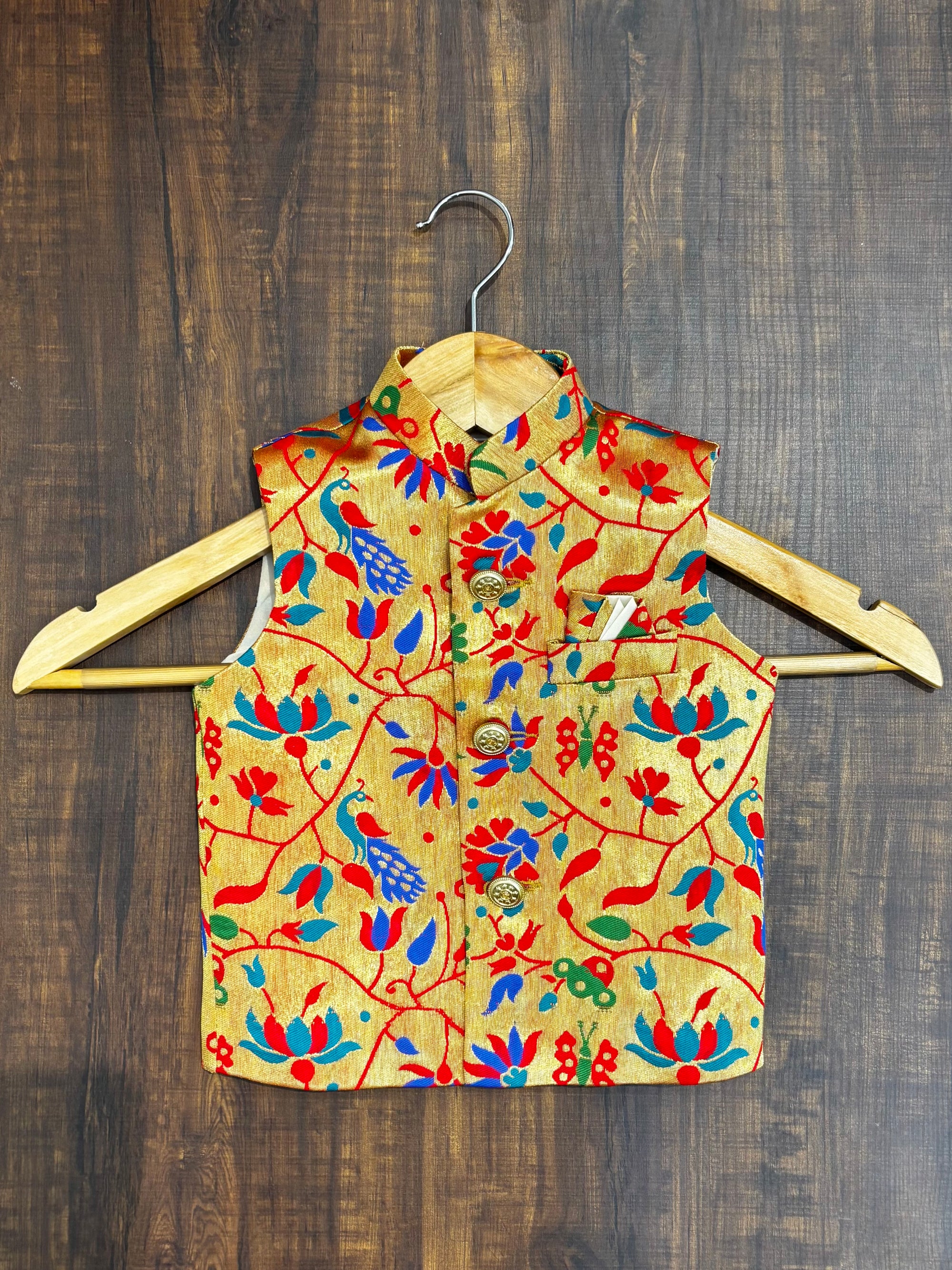 Red Floral Peacock Paithani Golden Zari Modi Jacket