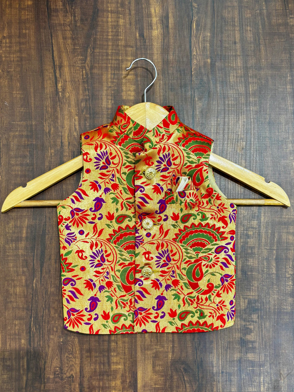 Red Peacock Paithani Golden Zari Modi Jacket