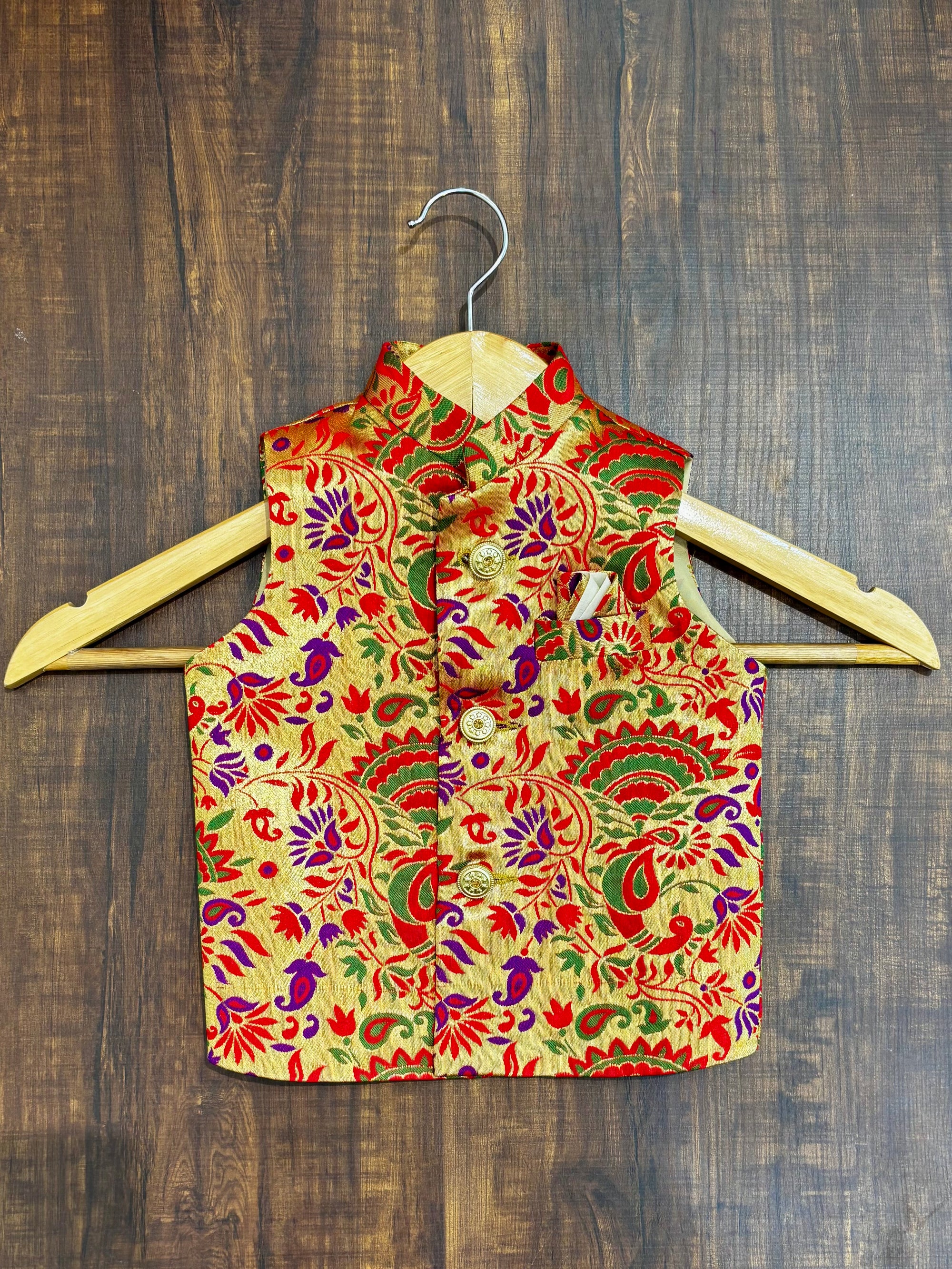 Red Peacock Paithani Golden Zari Modi Jacket