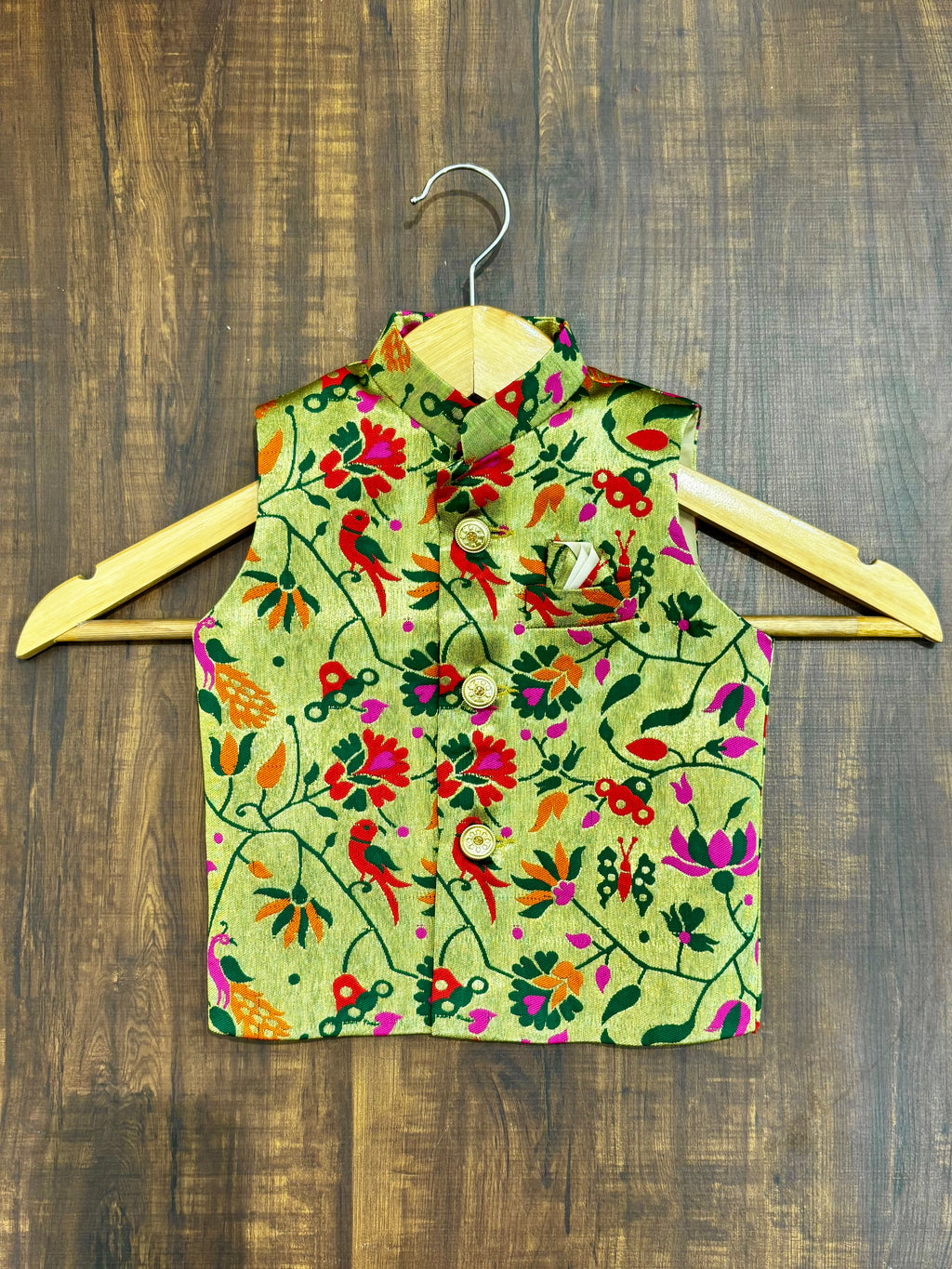 Bottle Green Floral Peacock Paithani Golden Zari Modi Jacket