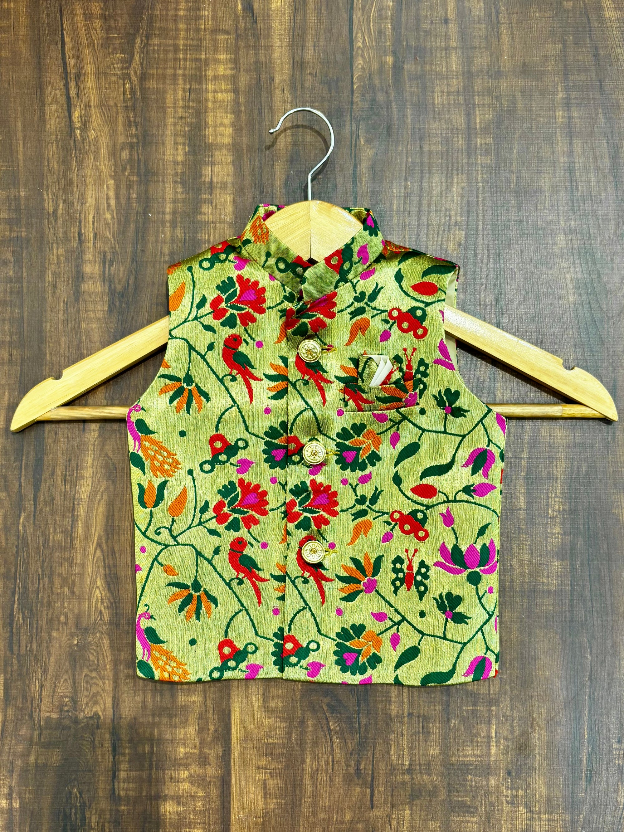 Bottle Green Floral Peacock Paithani Golden Zari Modi Jacket