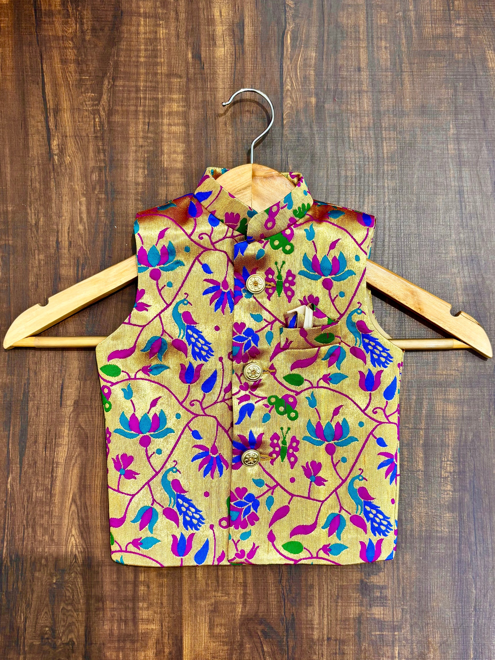 Purple Floral Peacock Paithani Golden Zari Modi Jacket