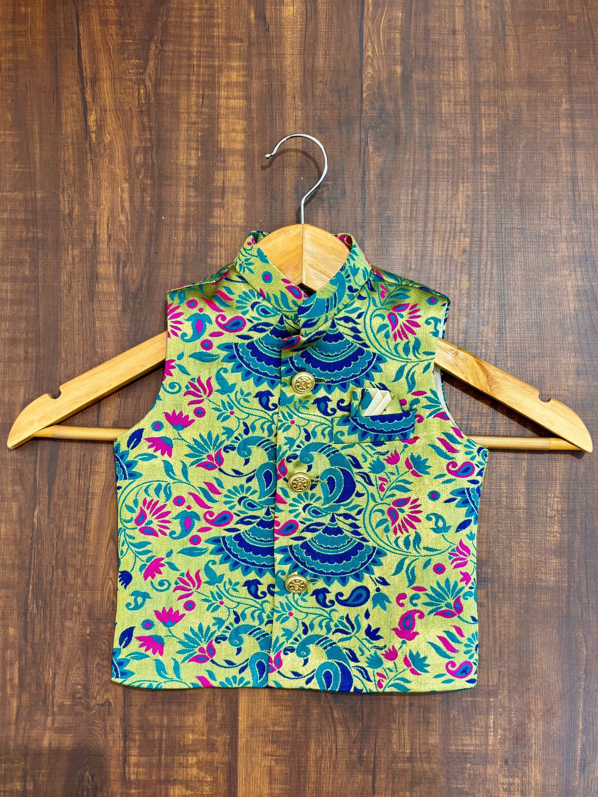 Seagreen Peacock Paithani Golden Zari Modi Jacket