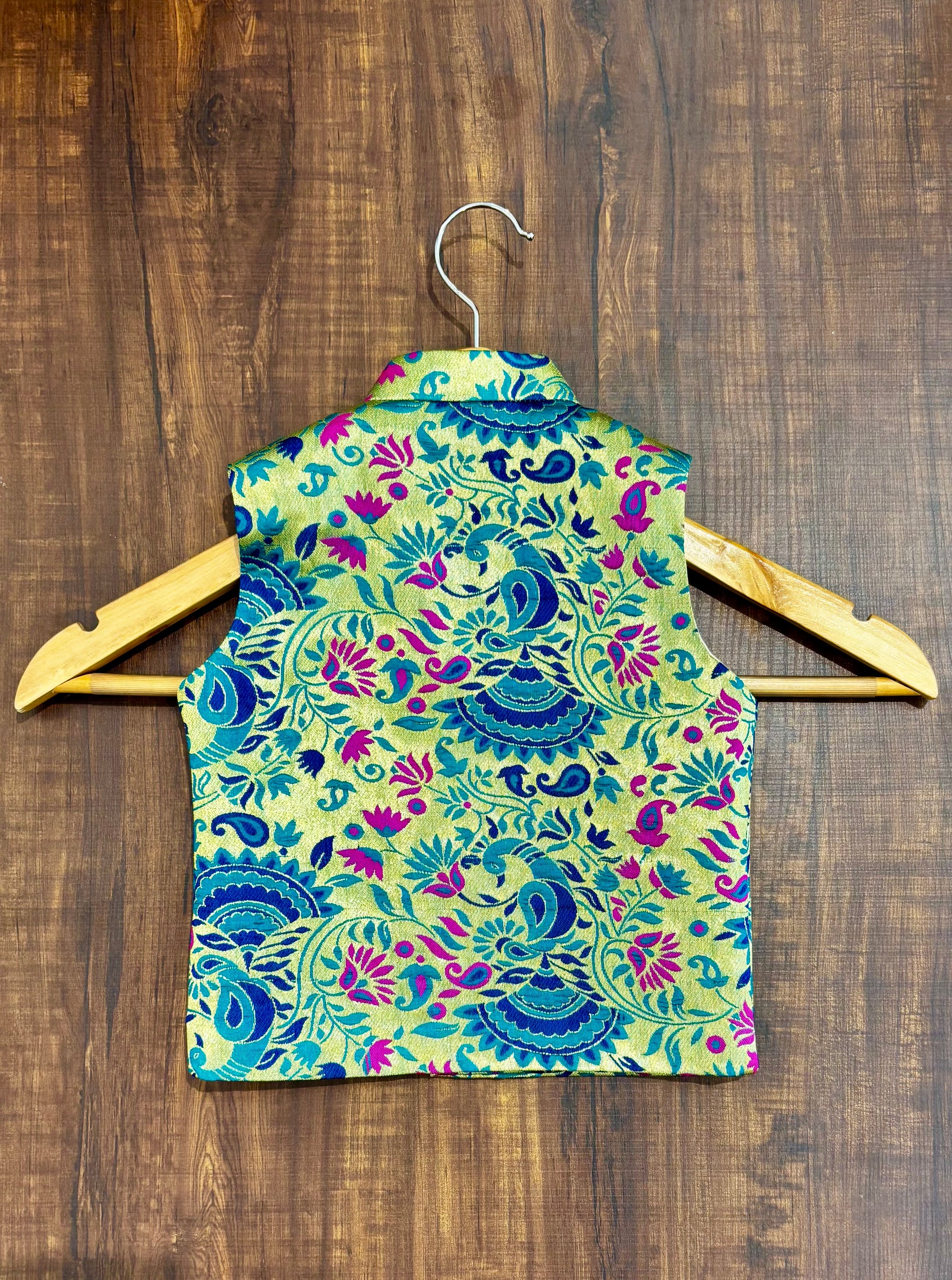 Seagreen Peacock Paithani Golden Zari Modi Jacket