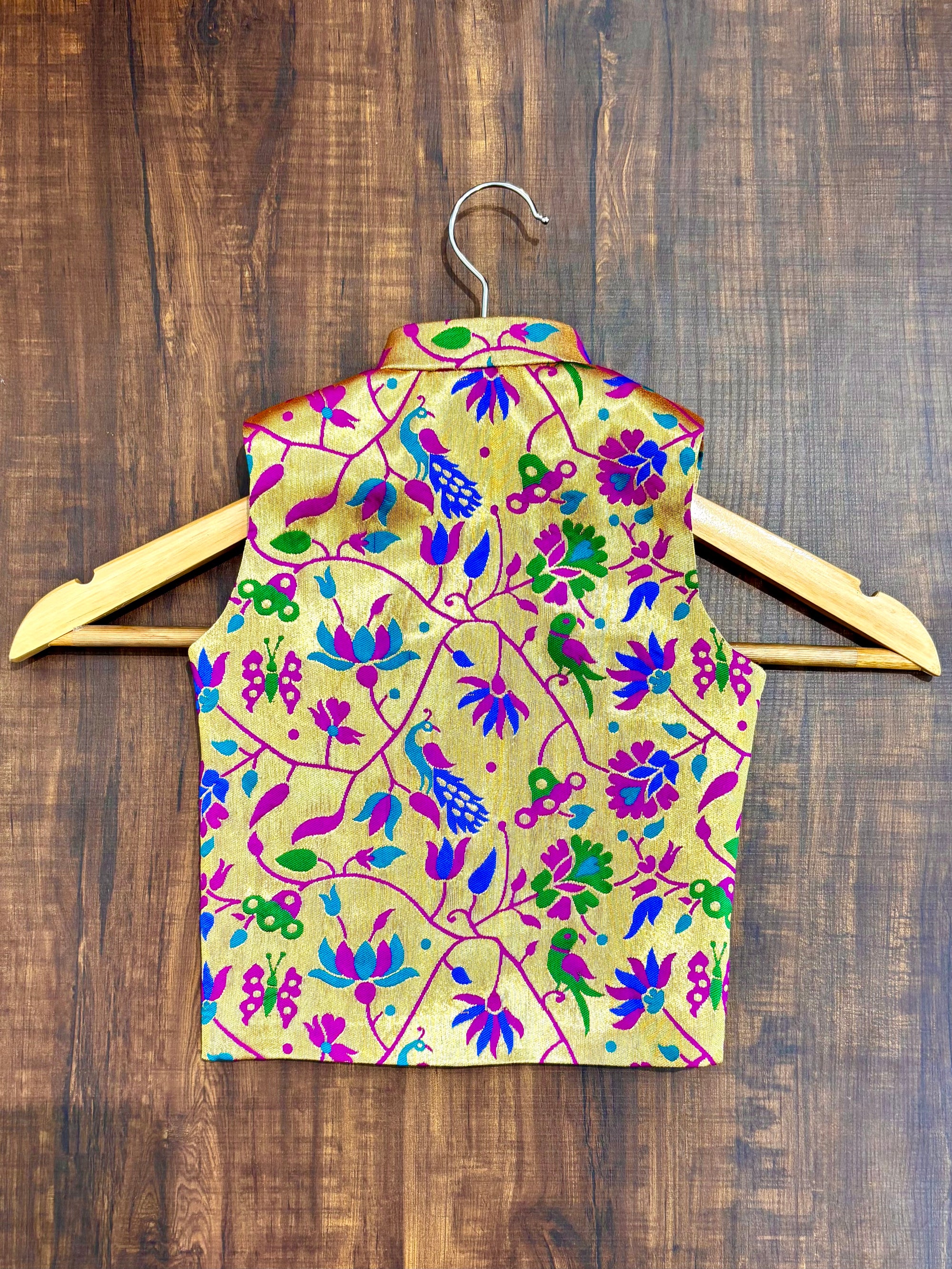 Purple Floral Peacock Paithani Golden Zari Modi Jacket