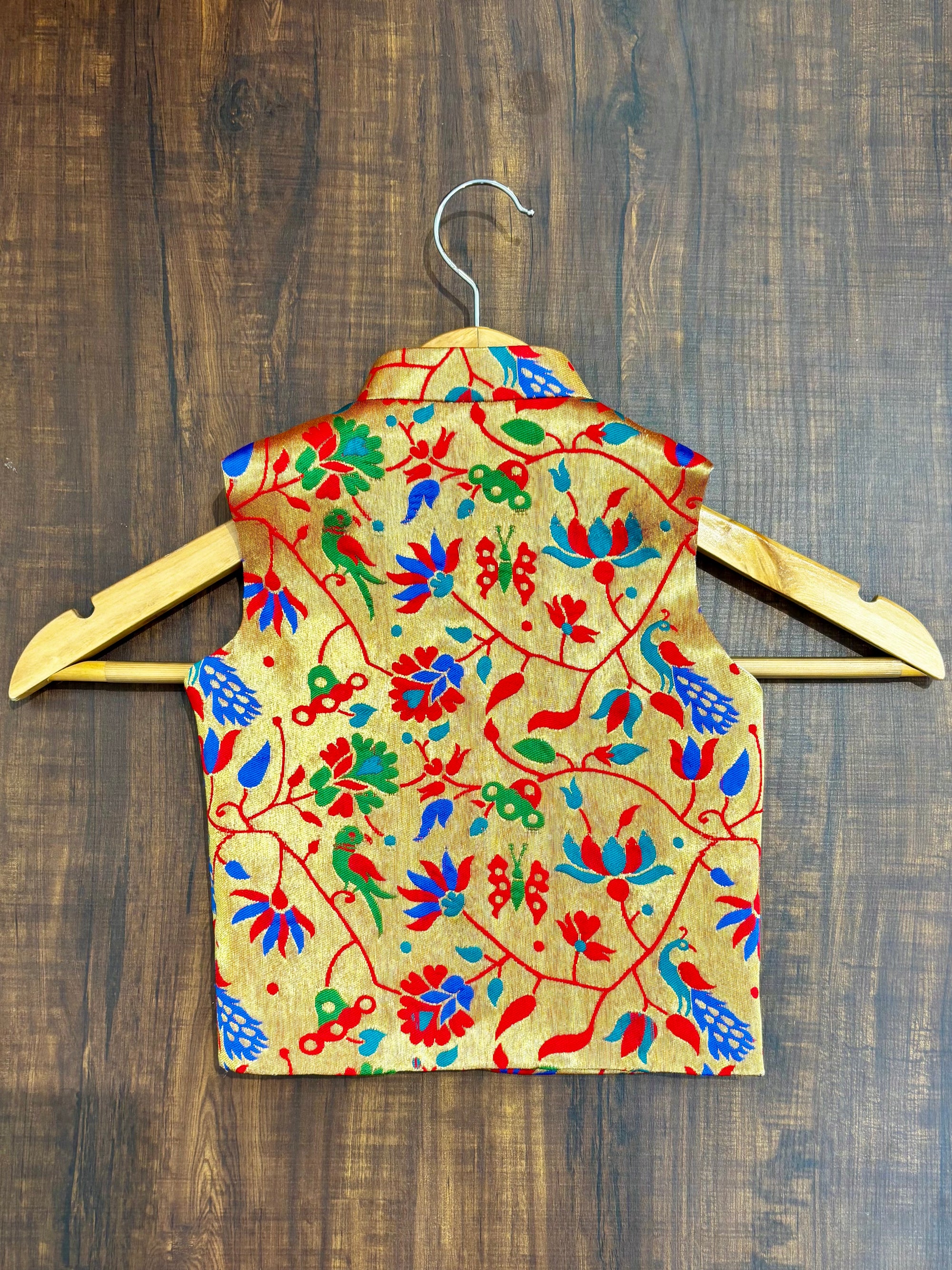 Red Floral Peacock Paithani Golden Zari Modi Jacket