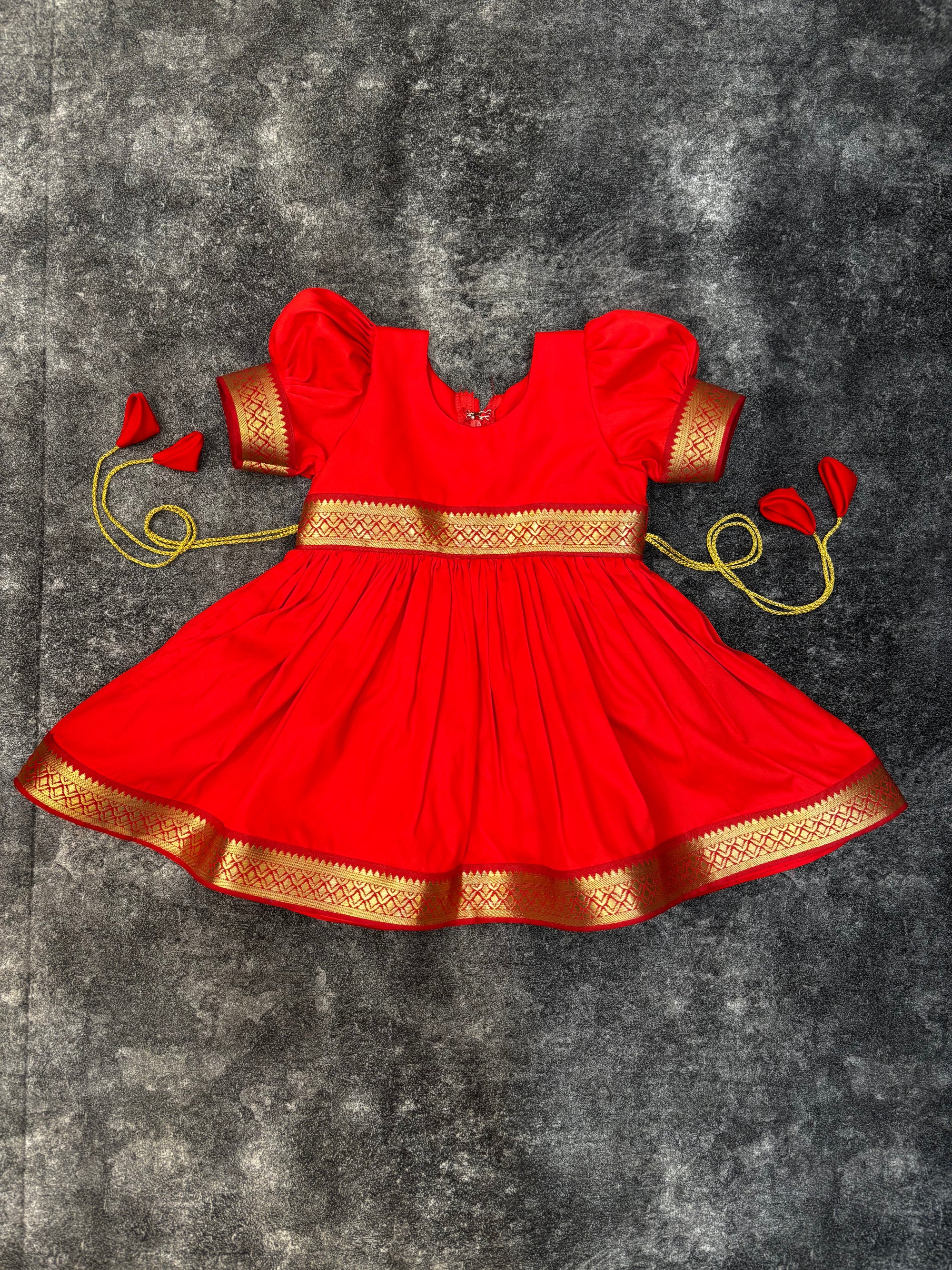 Red Two Toned Traditional Silk Frock Dress
