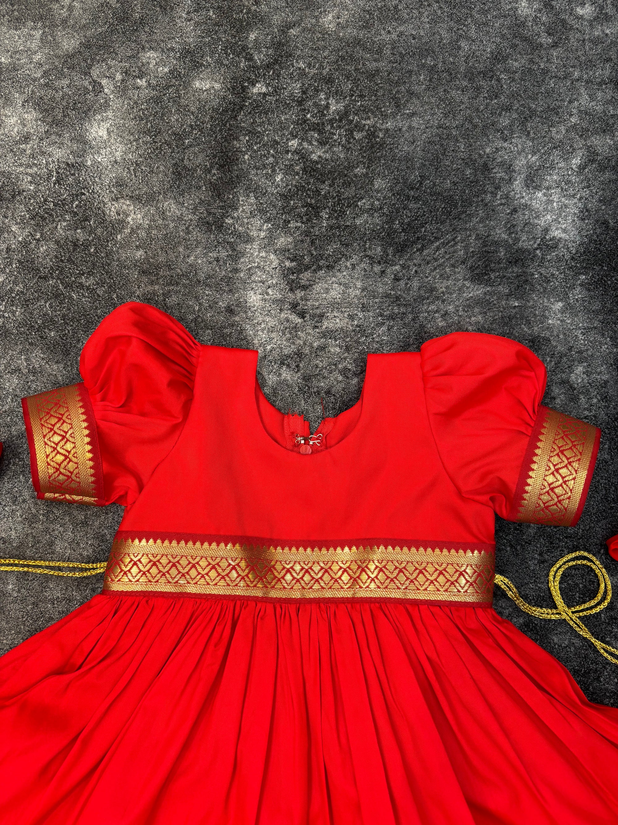 Red Two Toned Traditional Silk Frock Dress