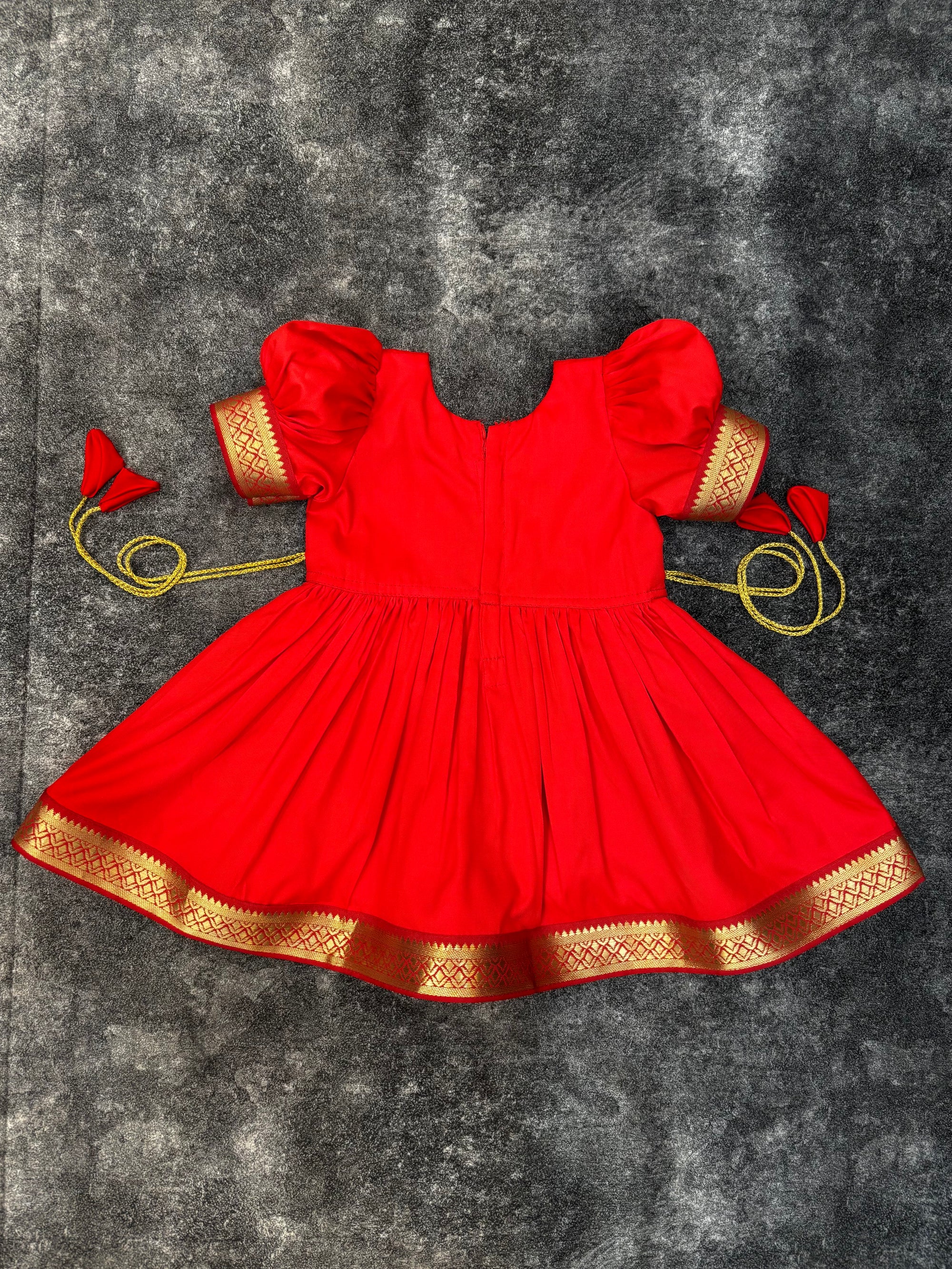 Red Two Toned Traditional Silk Frock Dress