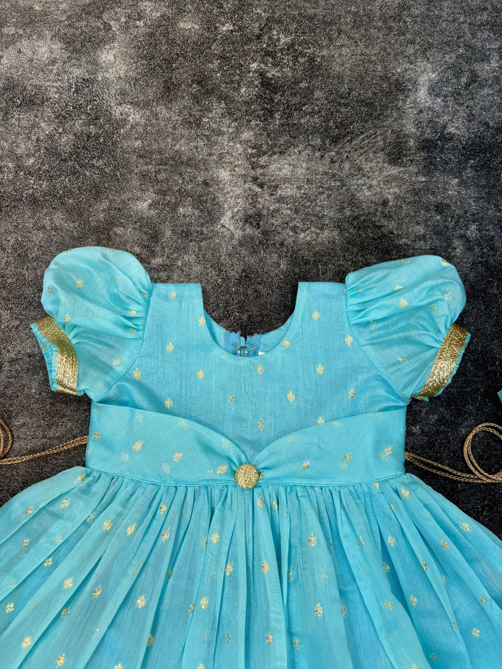 Sky Blue Color Chanderi Silk Frock