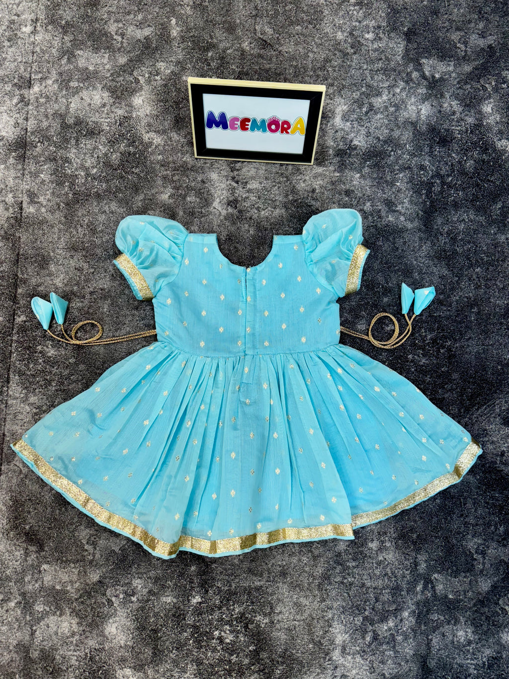 Sky Blue Color Chanderi Silk Frock