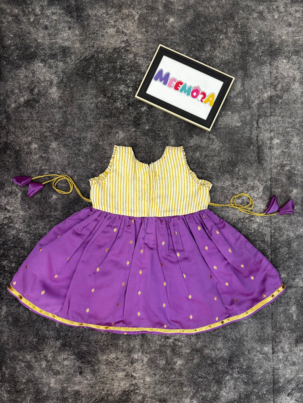 Onam Special Purple & Gold Kasavu Silk Frock for Baby Girl