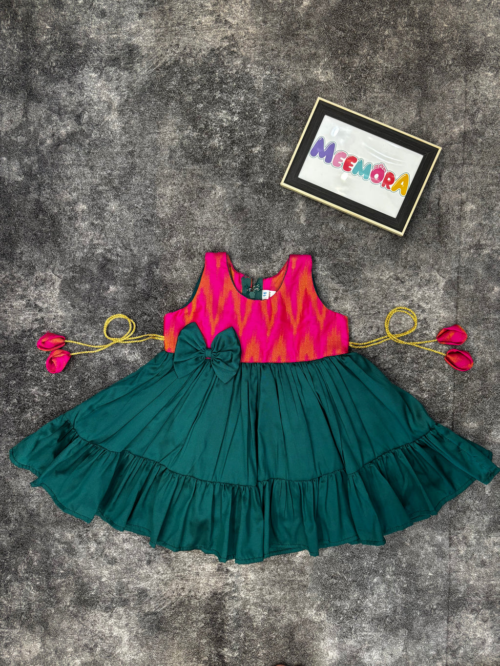 Pink Ikat & Rama Silk Frill Frock for Baby Girl