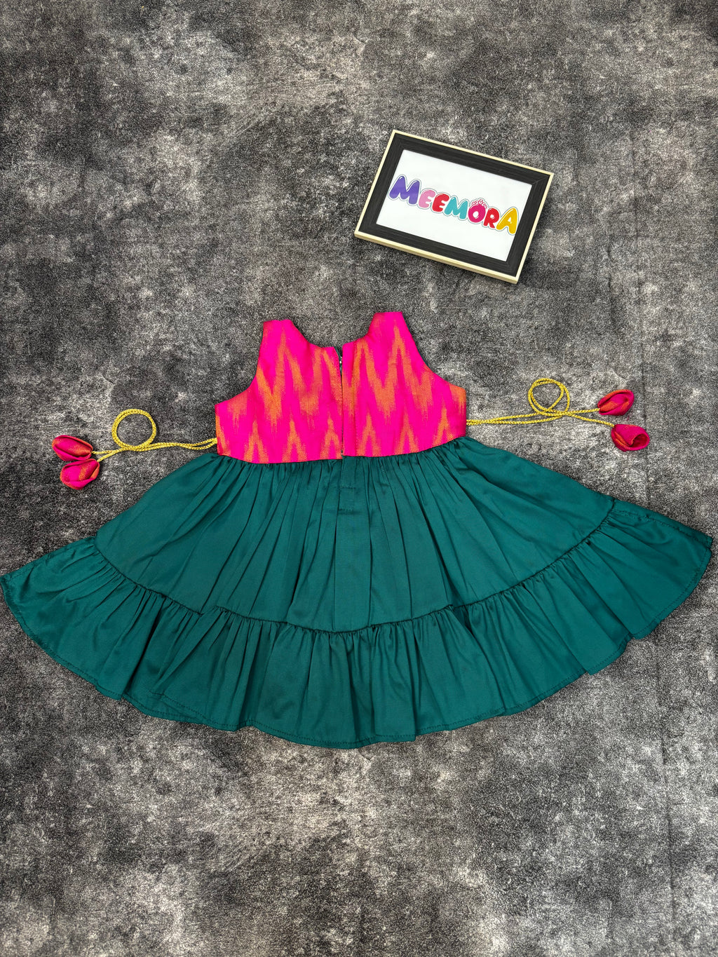 Pink Ikat & Rama Silk Frill Frock for Baby Girl