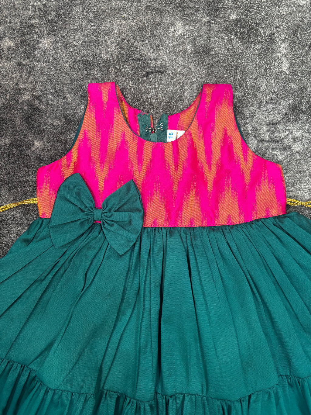 Pink Ikat & Rama Silk Frill Frock for Baby Girl