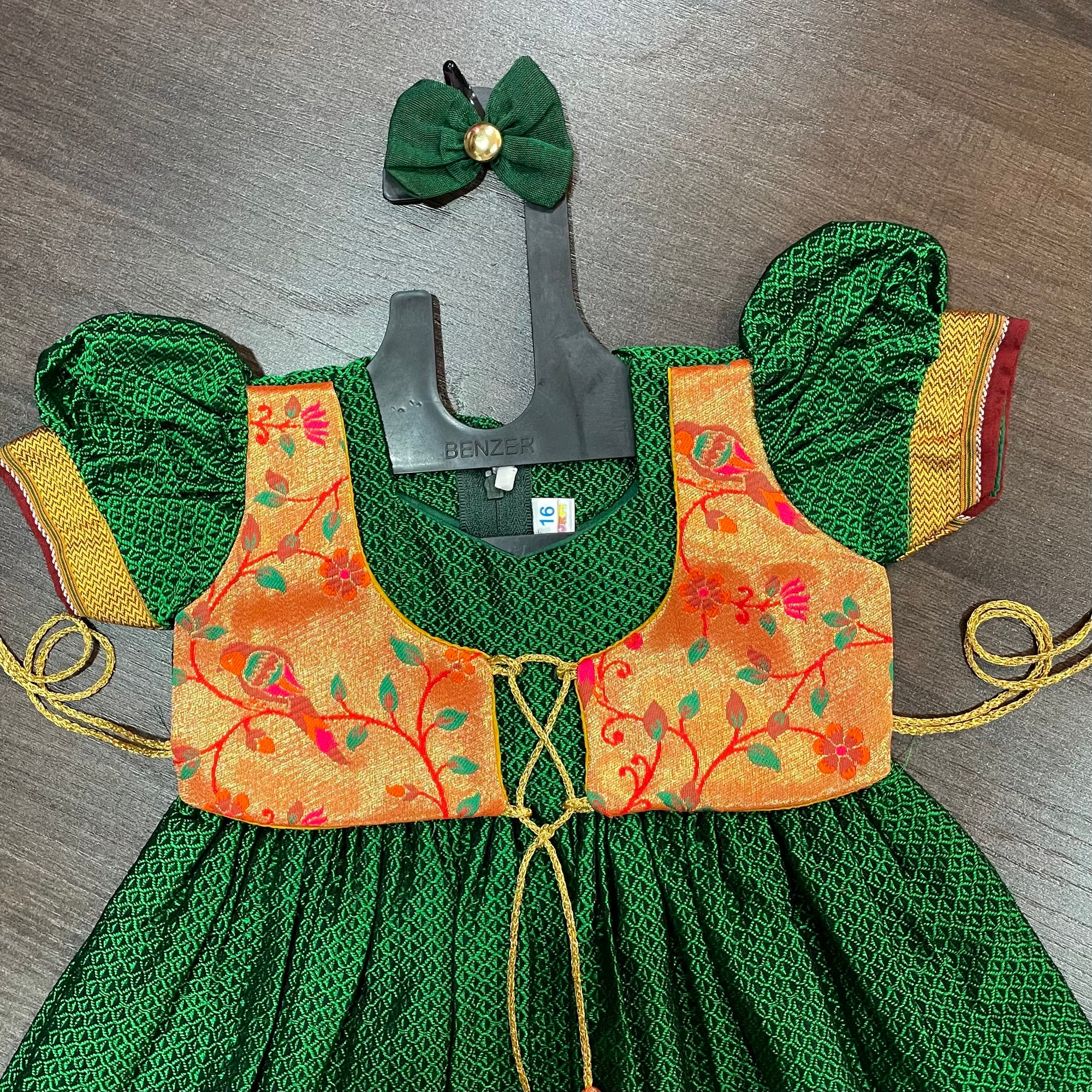 Green Khun Silk with Paithani Combination Silk Frock