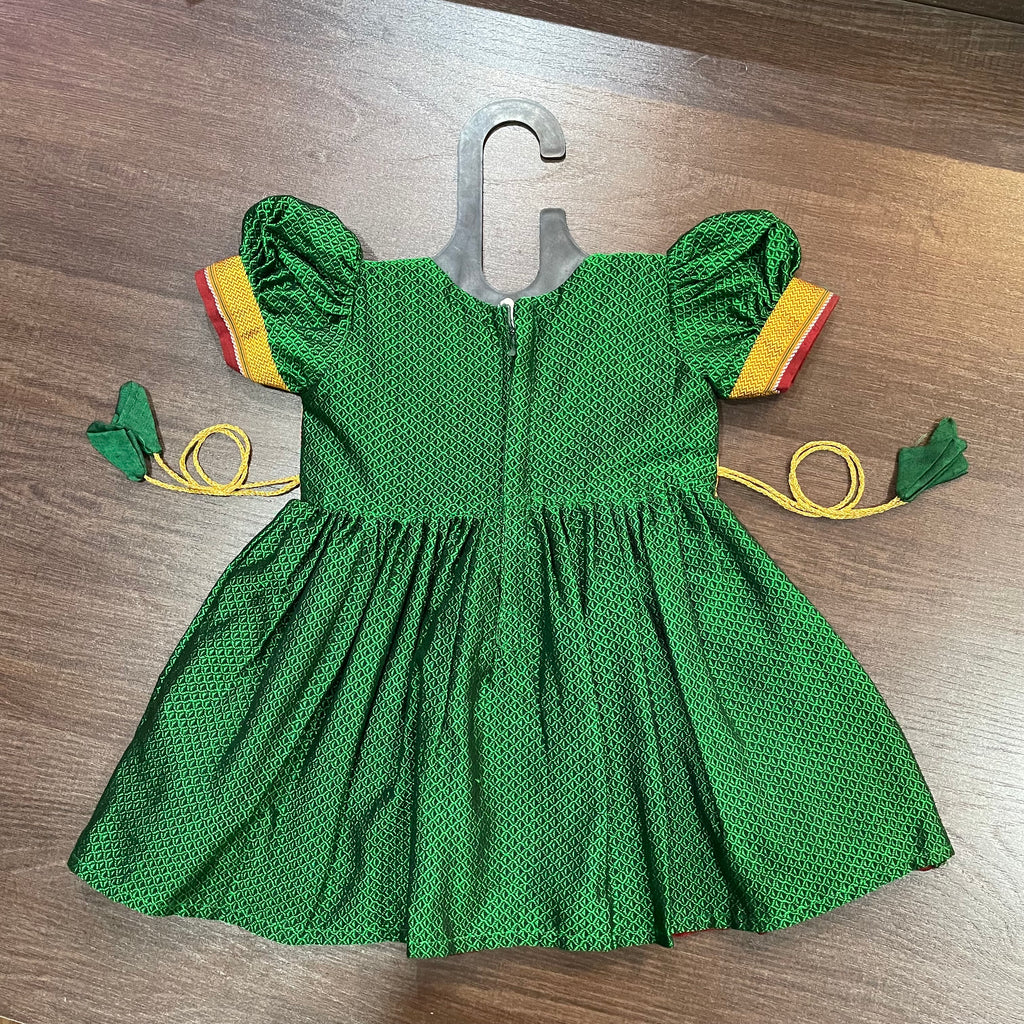 Green Khun Silk with Paithani Combination Silk Frock
