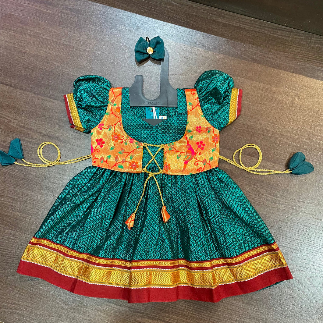 Morpankhi Khun Silk with Paithani Combination Silk Frock