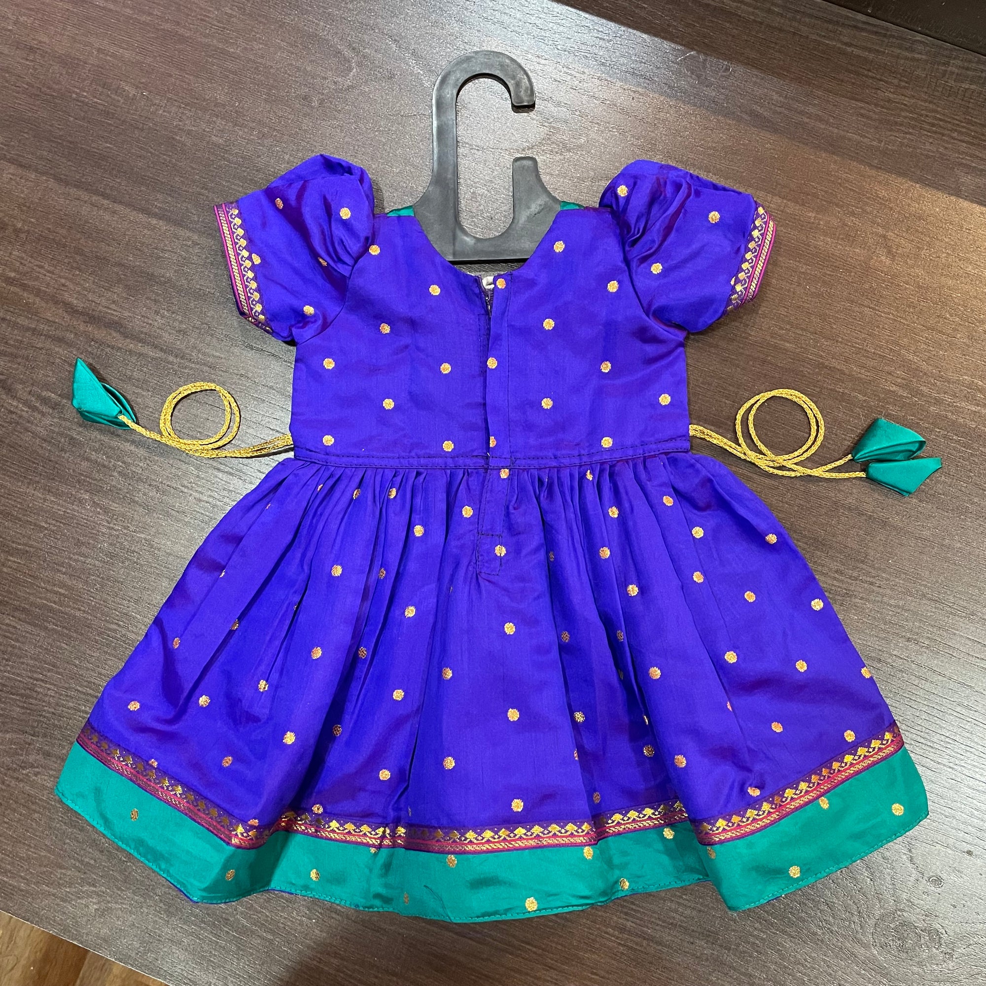 Indigo Morpankhi Yoke Puffed sleeves Silk Frock Dress
