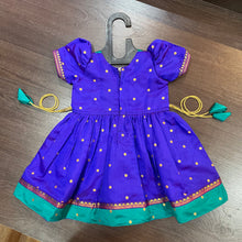 Load image into Gallery viewer, Indigo Morpankhi Yoke Puffed sleeves Silk Frock Dress
