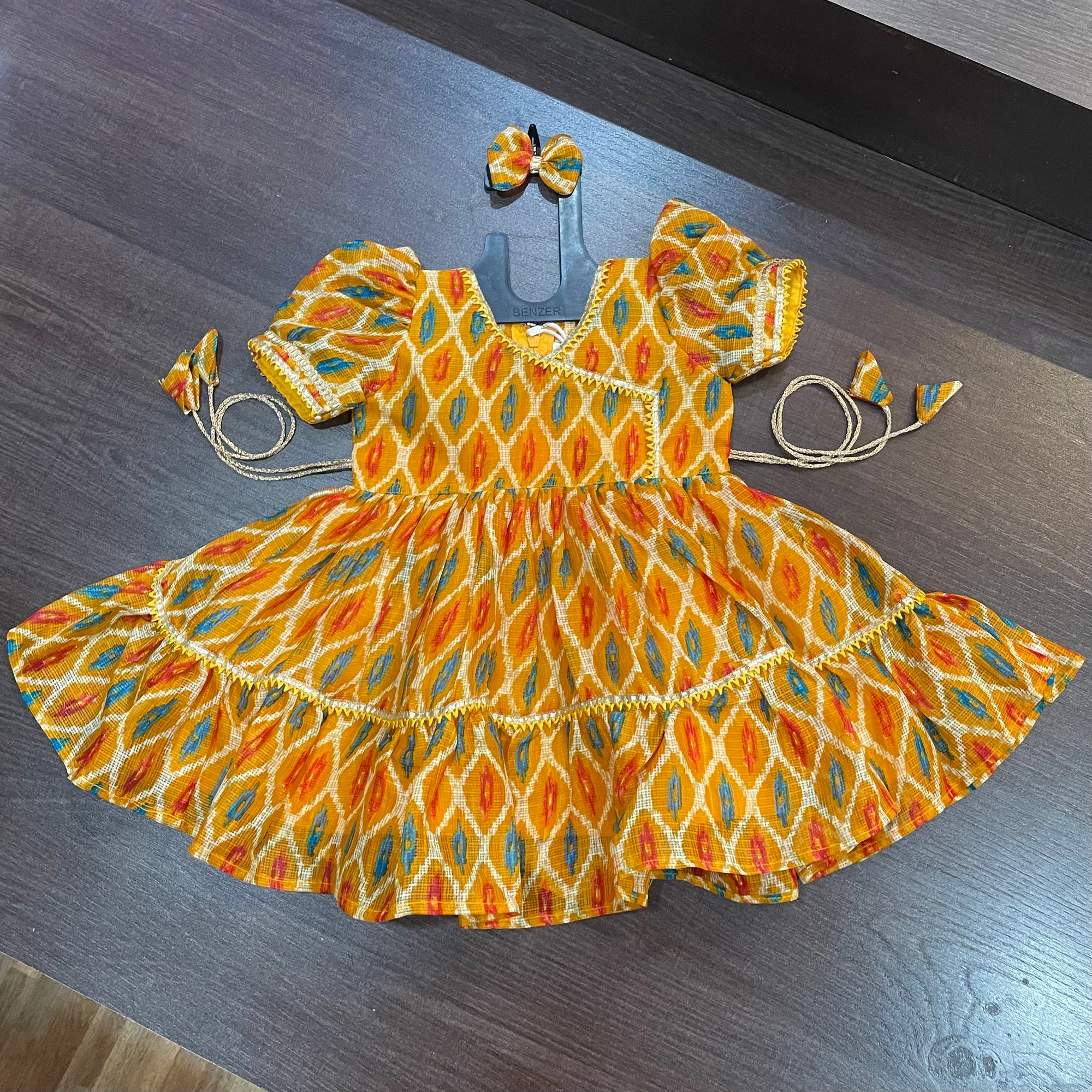 Yellow Angrakha Gotta Patti Border Frock Dress