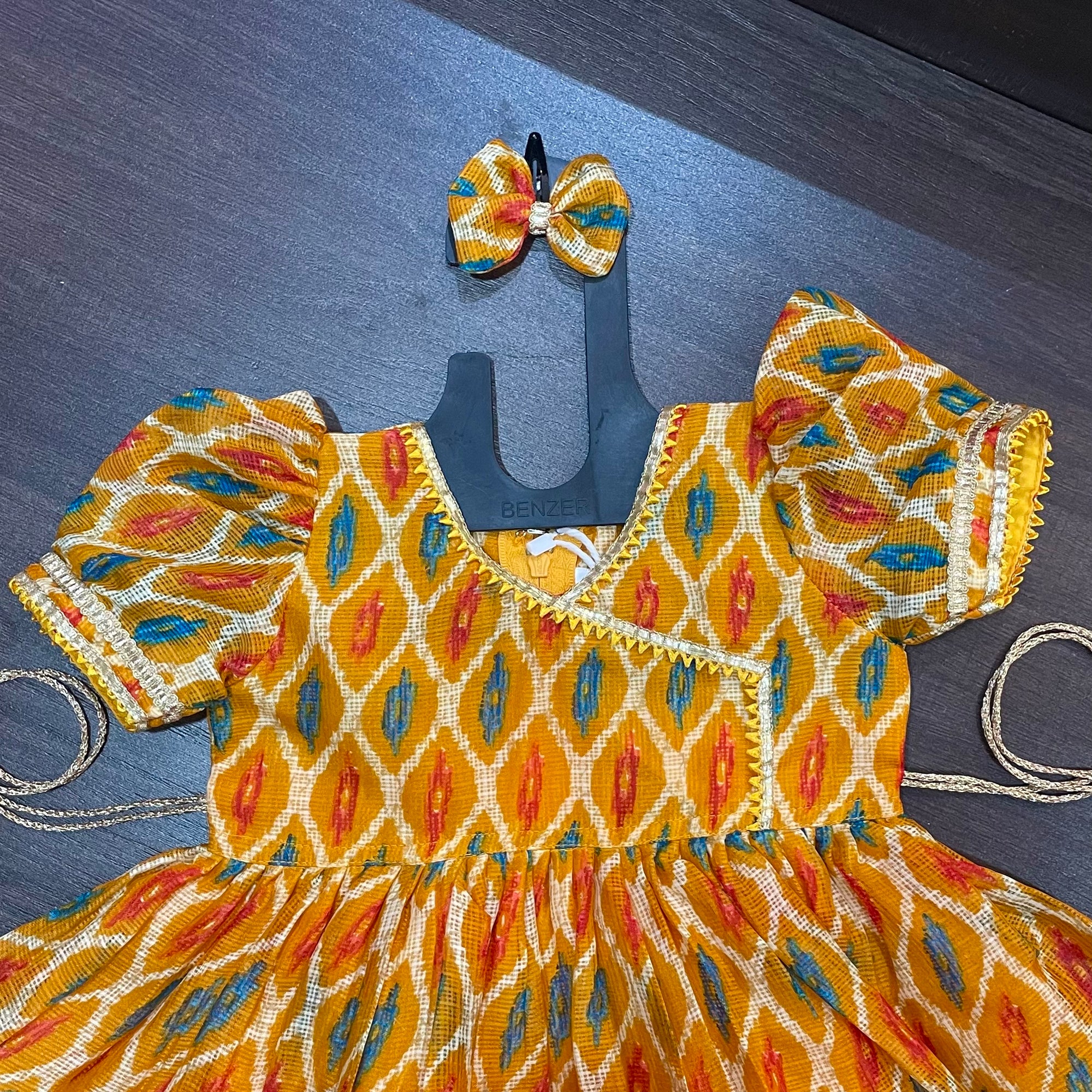 Yellow Angrakha Gotta Patti Border Frock Dress