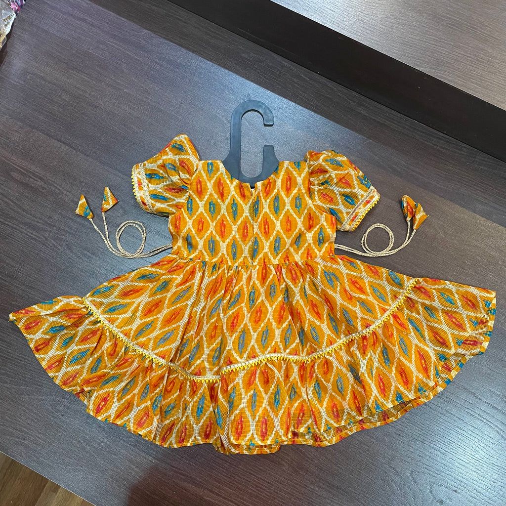 Yellow Angrakha Gotta Patti Border Frock Dress