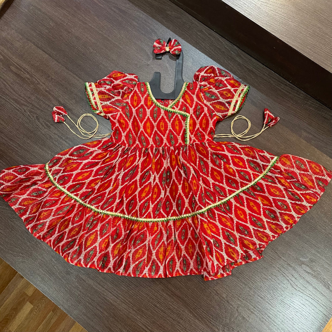 Red Angrakha Gotta Patti Border Frock Dress